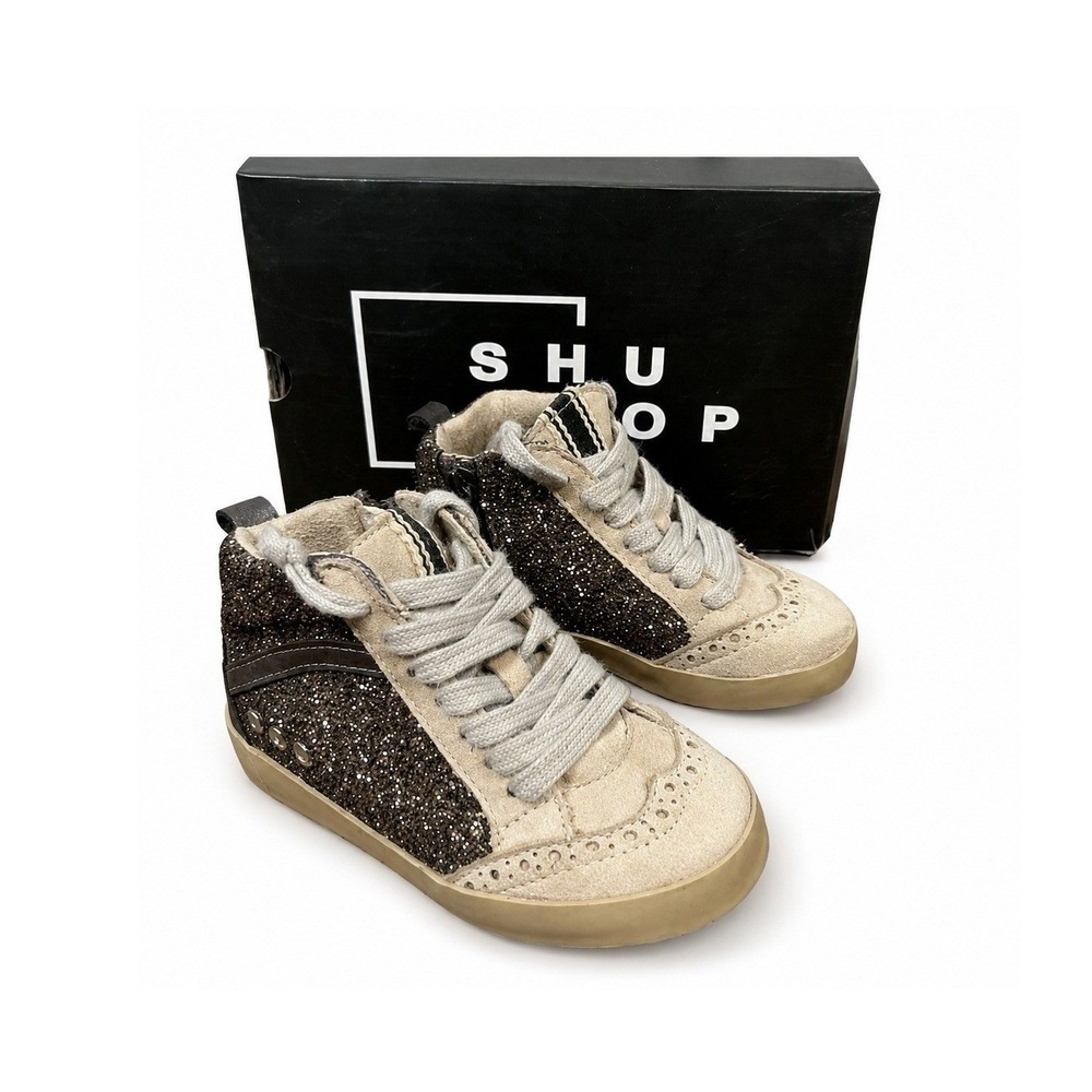 Shushop Riley Toddlers Pewter Glitter Girls Fashion Sneakers Size 7